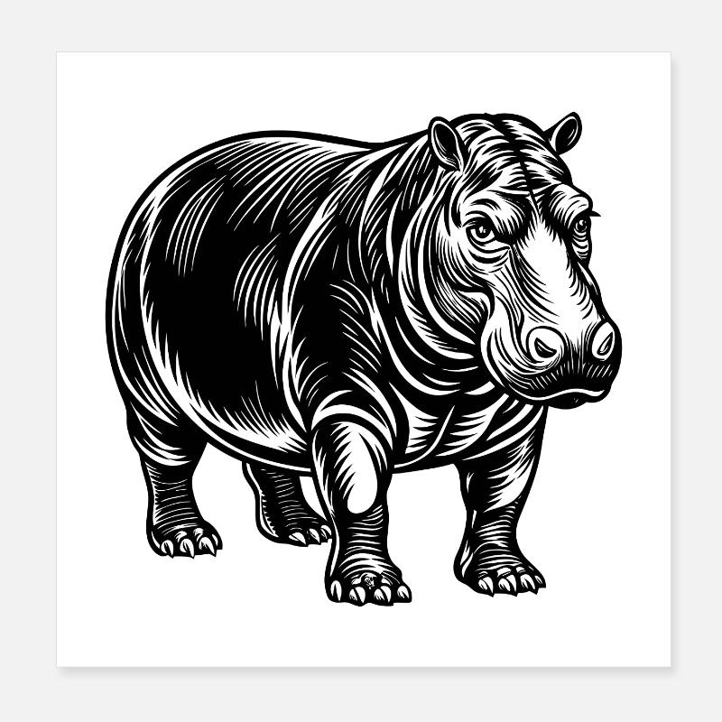 Hippopotamus Poster 8" x 8" (20x20 cm)