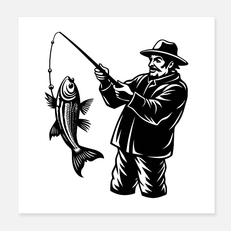 Un pêcheur a attrapé un poisson Poster 20 x 20 cm