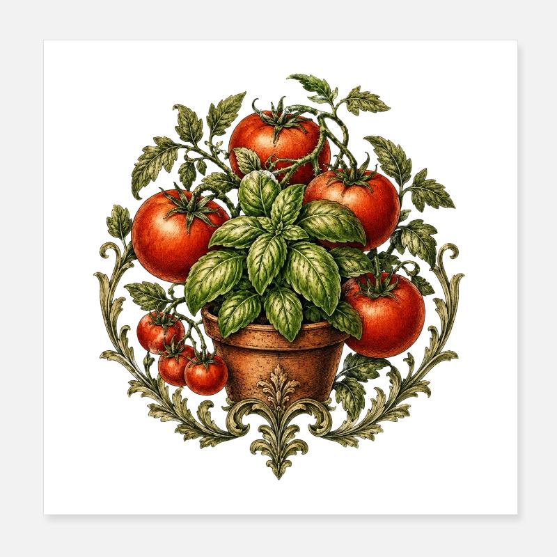 Tomatoes & Basil Poster 8" x 8" (20x20 cm)
