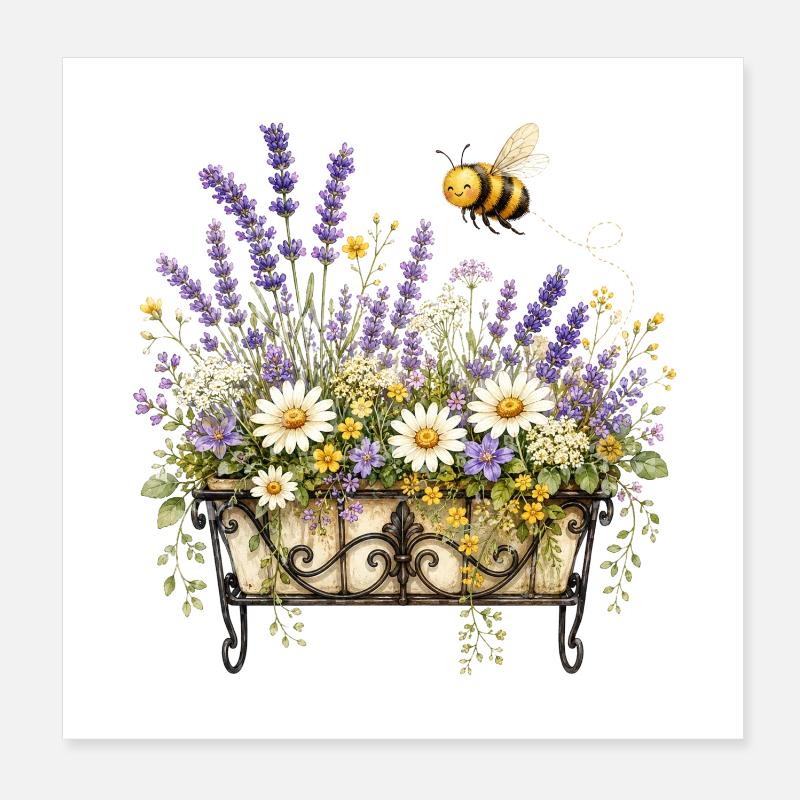Bee-friendly flower box - Poster 8" x 8" (20x20 cm) - white