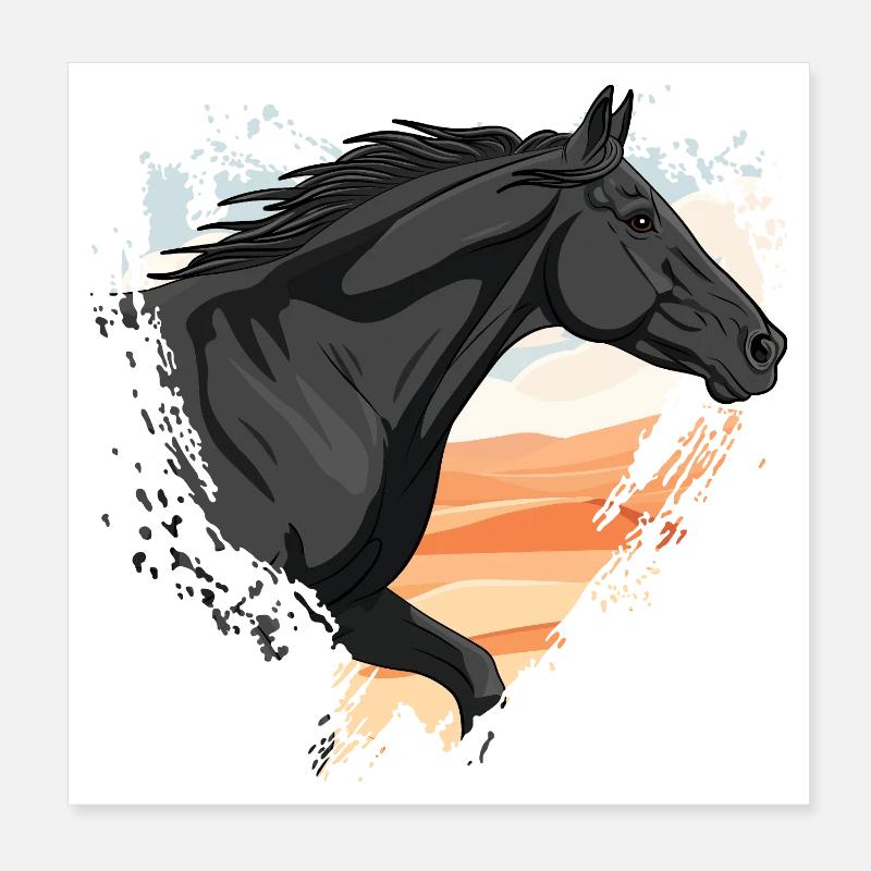 Ein schwarzes Abaga-Pferd vor einem Herzen und einer Wüste Poster 20x20 cm