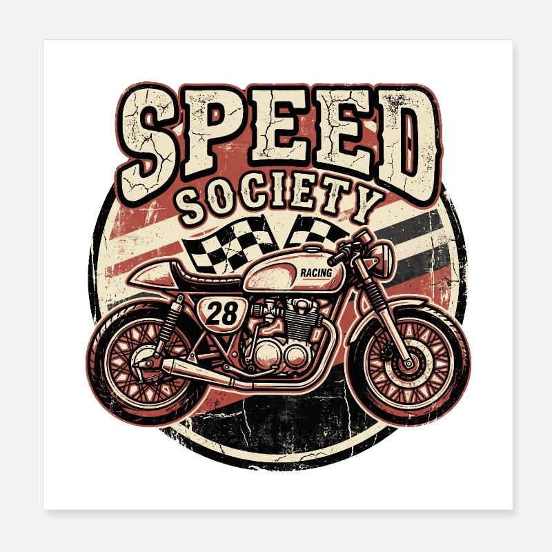 Speed Society Course de moto vintage Poster 20 x 20 cm
