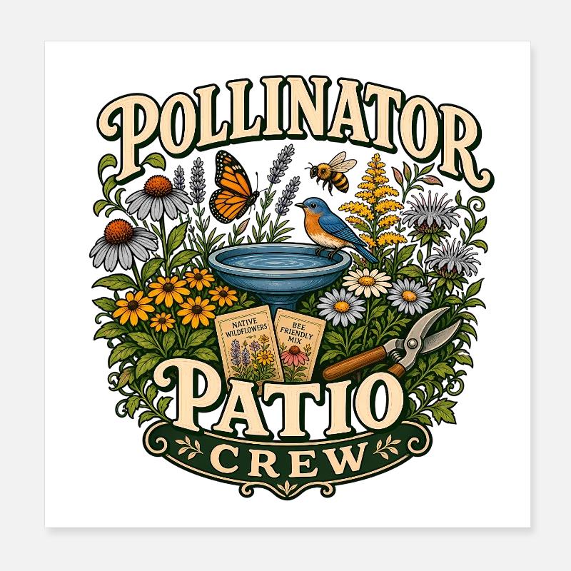 Pollinator Patio Crew Wildflowers Garden Poster 8" x 8" (20x20 cm)