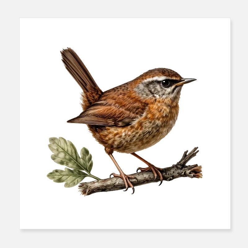 Troglodyte mignon — Illustration ornithologique Poster 20 x 20 cm