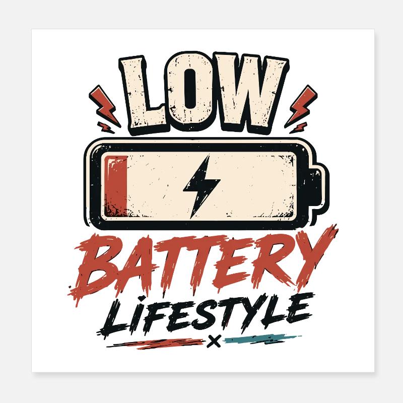 Low Battery Lifestyle Retro Vintage Style Poster 20x20 cm