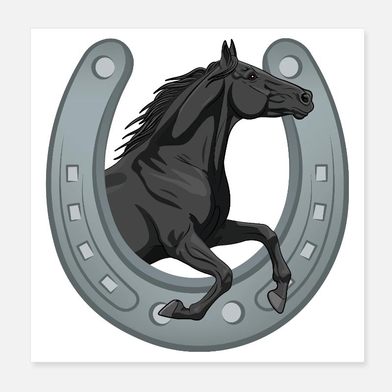 Ein galoppierendes schwarzes Abaga-Pferd, das durch einen Schuh geht Poster 20x20 cm