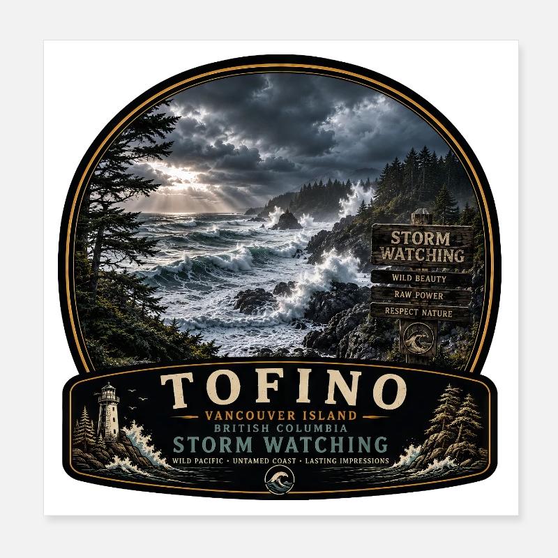 Vacances d’observation de la tempête Tofino sur l’île de Vancouver Poster 20 x 20 cm