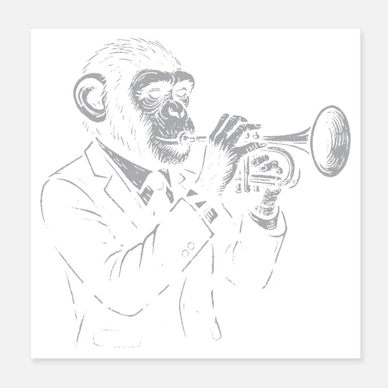 Trompette Singe Animal Jazz Poster 20 x 20 cm