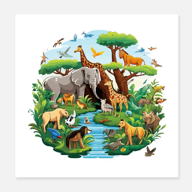 Dschungelpanorama der Tierwelt Poster 20x20 cm