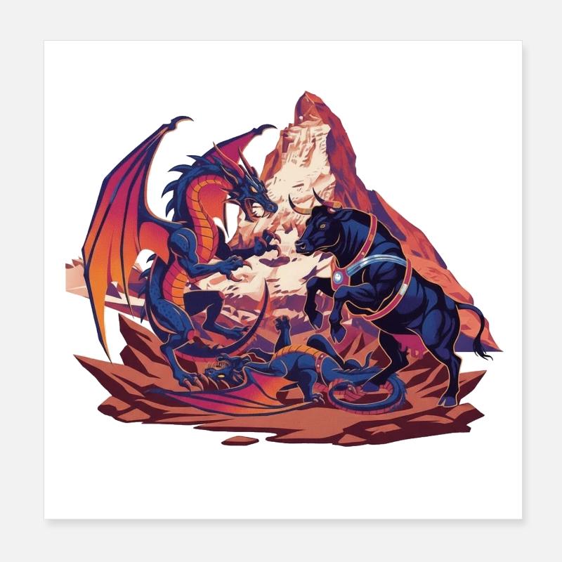 Dragon combat dans le rocher rouge dans l’Ering devant le Cervin Poster 20 x 20 cm