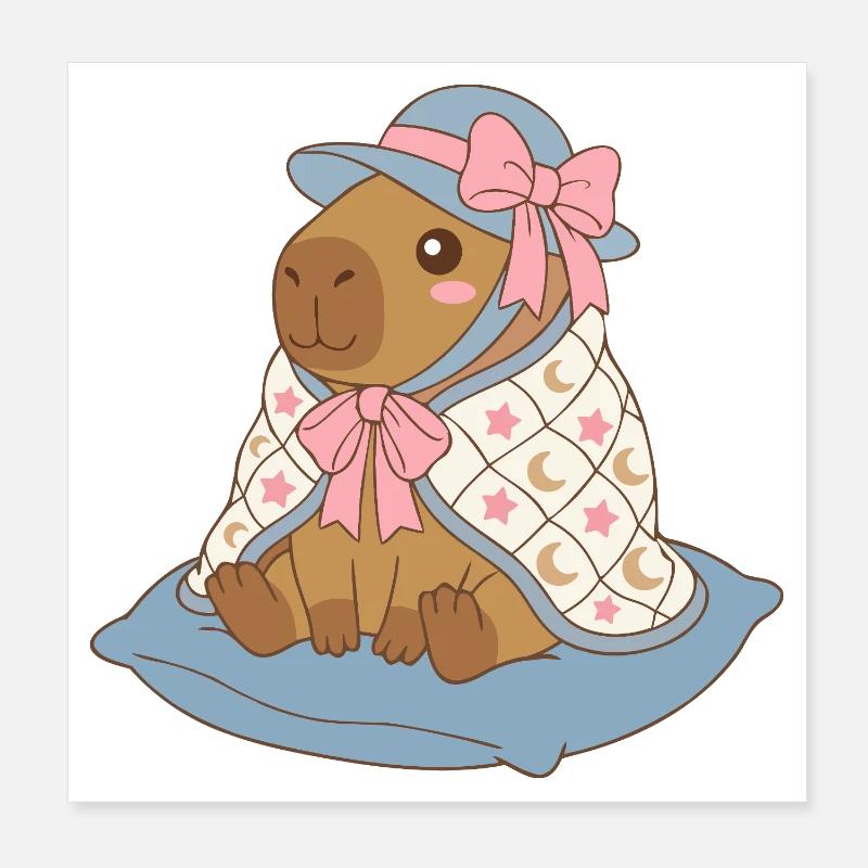Moonstar Capybara Vintage-Schleife – Gemütliches Kleinkindgeschenk - Poster 20x20 cm - Weiß