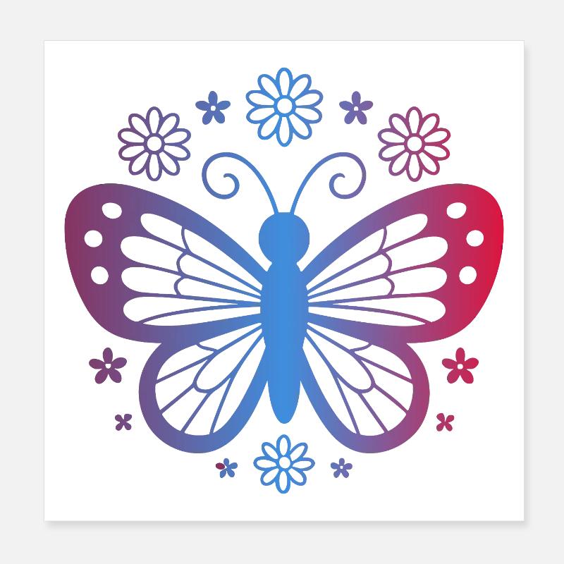 Papillon en dégradé avec fleurs Poster 20 x 20 cm