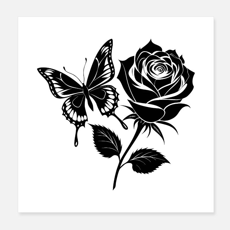 Butterfly on Rose Poster 8" x 8" (20x20 cm)