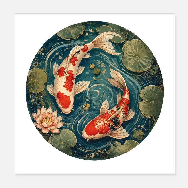 Étang Koi - Poster 20 x 20 cm - blanc