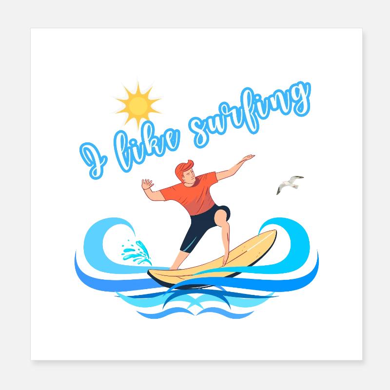 J’aime le surf – Design de plage d’été Poster 20 x 20 cm