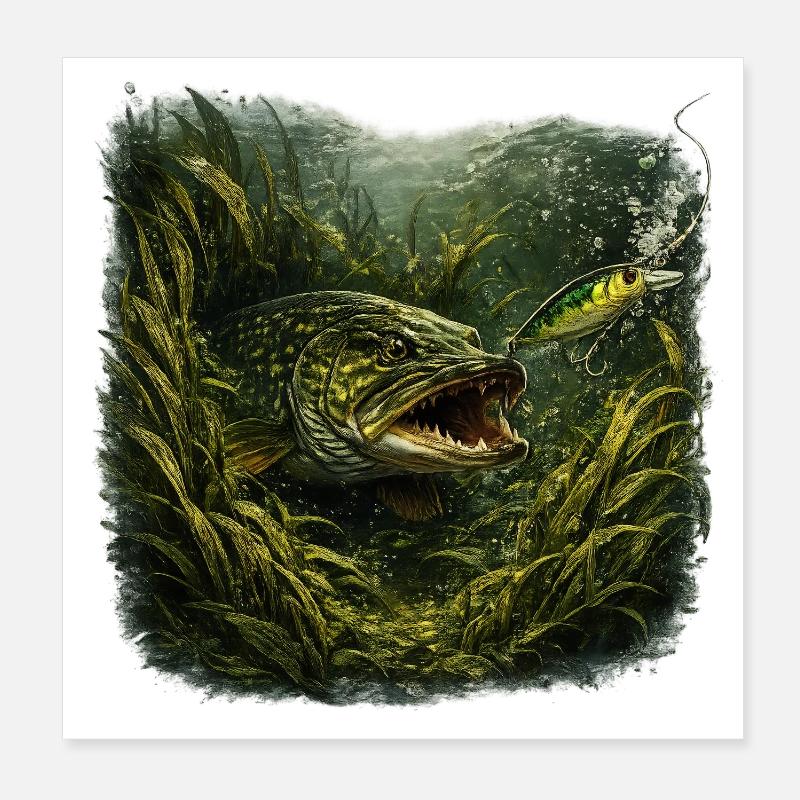 Hecht-Hinterhalt-Räuberfisch-Design Poster 20x20 cm