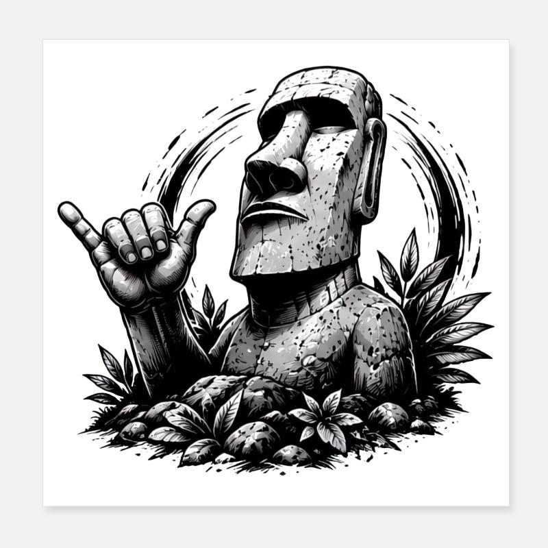 Statue de l’île de Pâques Moai avec le panneau Shaka Poster 20 x 20 cm