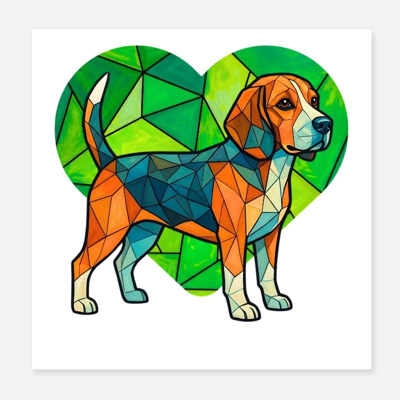 Vintage-Beagle-Dog-Kunst Retro-Elementar-Volksdruck Poster 20x20 cm