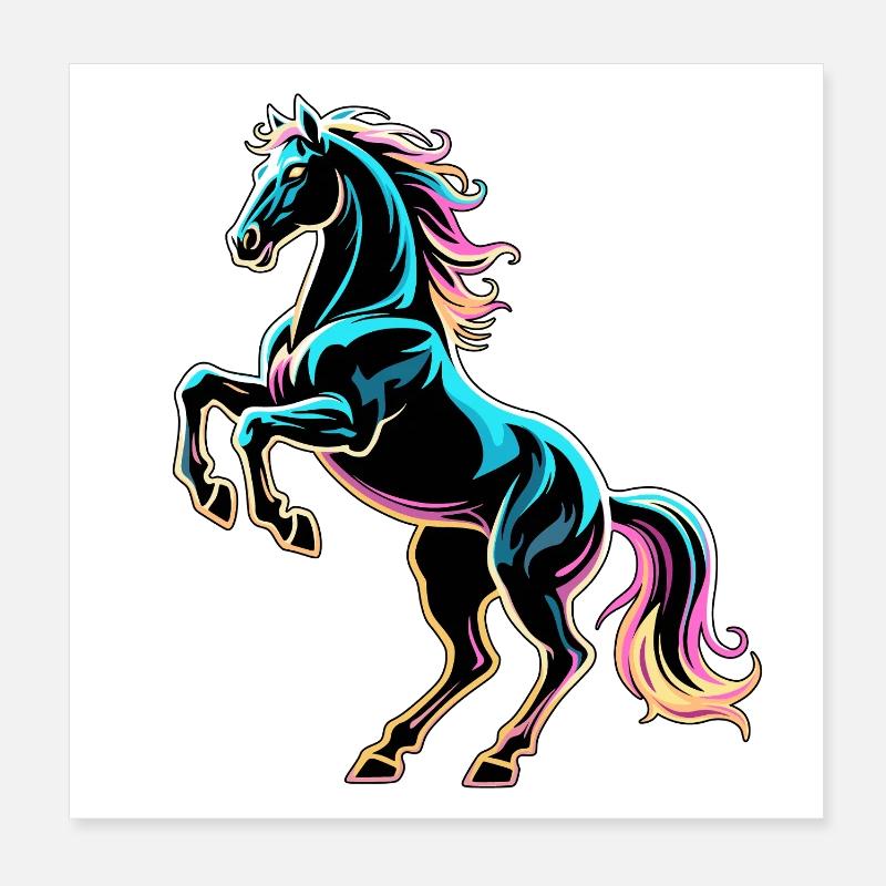 Cheval Néon Lumière Glitch Style Rétro Poster 20 x 20 cm