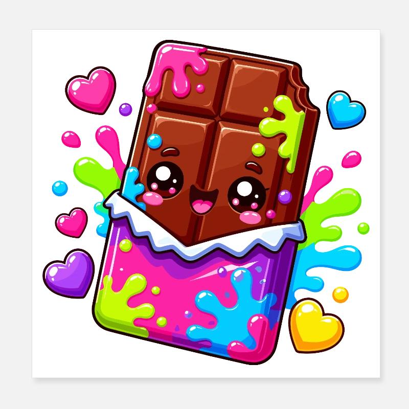 Kawaii Schokoblock mit Farbspritzern Poster 20x20 cm