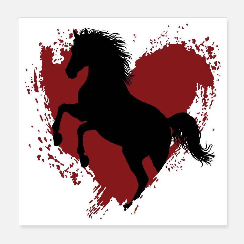 La silhouette du cheval Abbayan cabré et un coeur Poster 20 x 20 cm