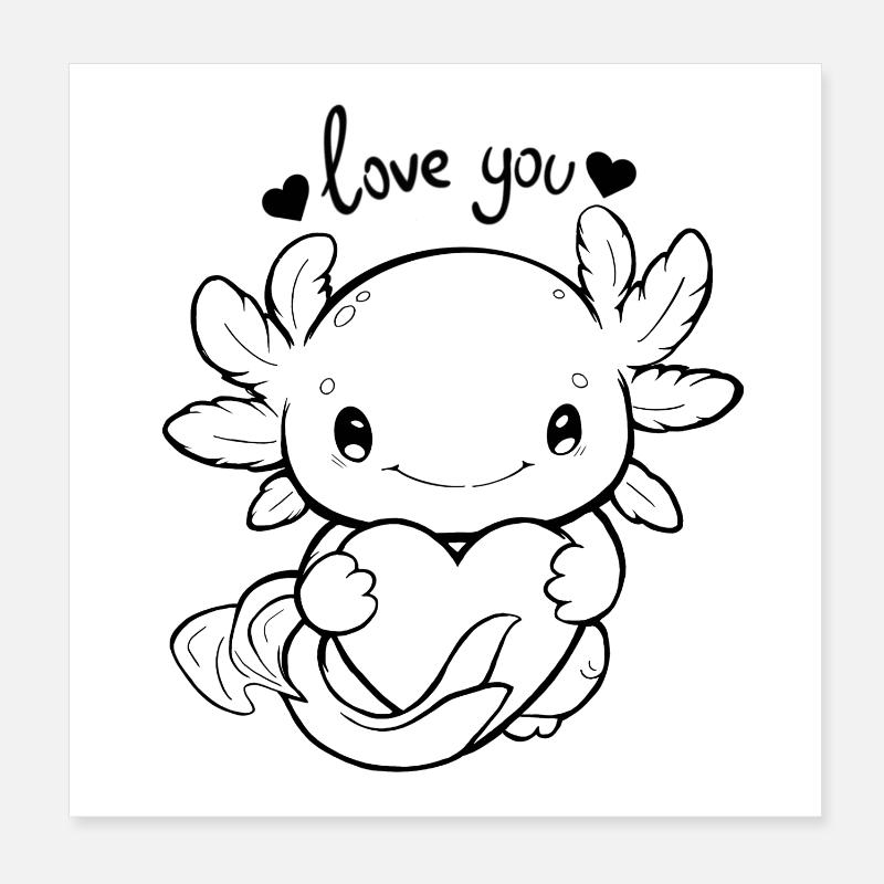 Axolotl - je t’aime - Poster 20 x 20 cm - blanc