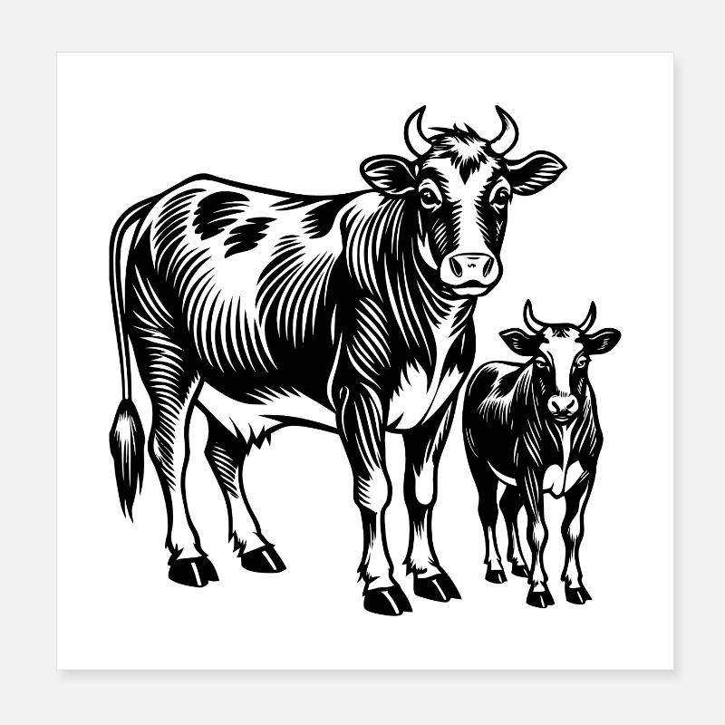 Vache et veau Poster 20 x 20 cm