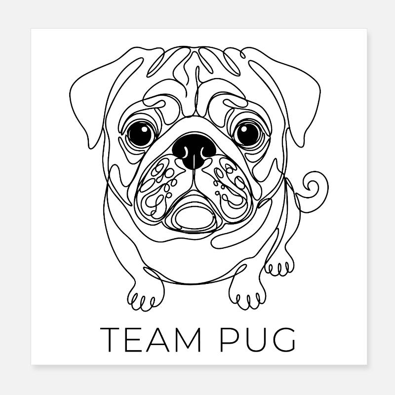 Team Pug One Line Art Mops Hund Poster 20x20 cm