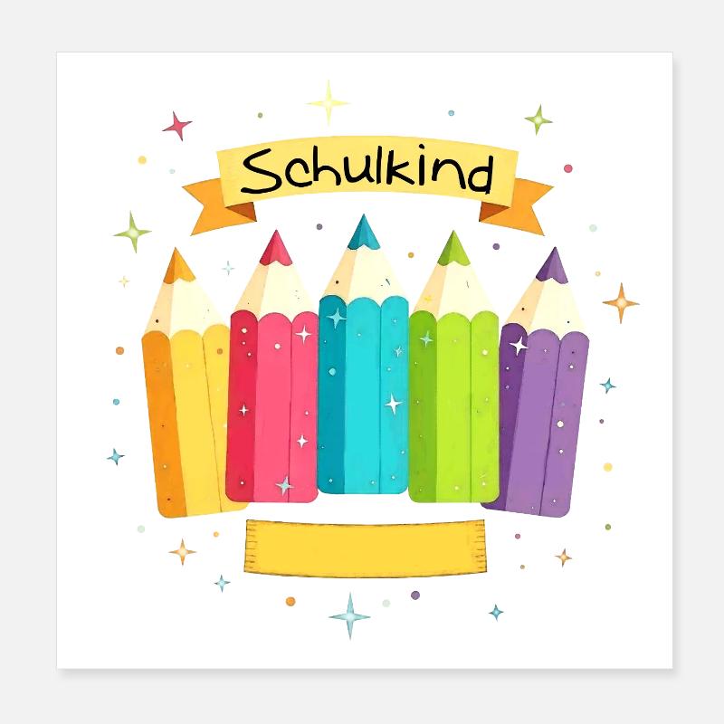 Schulkind 2026 - bunte Buntstifte mit Sternchen Poster 20x20 cm
