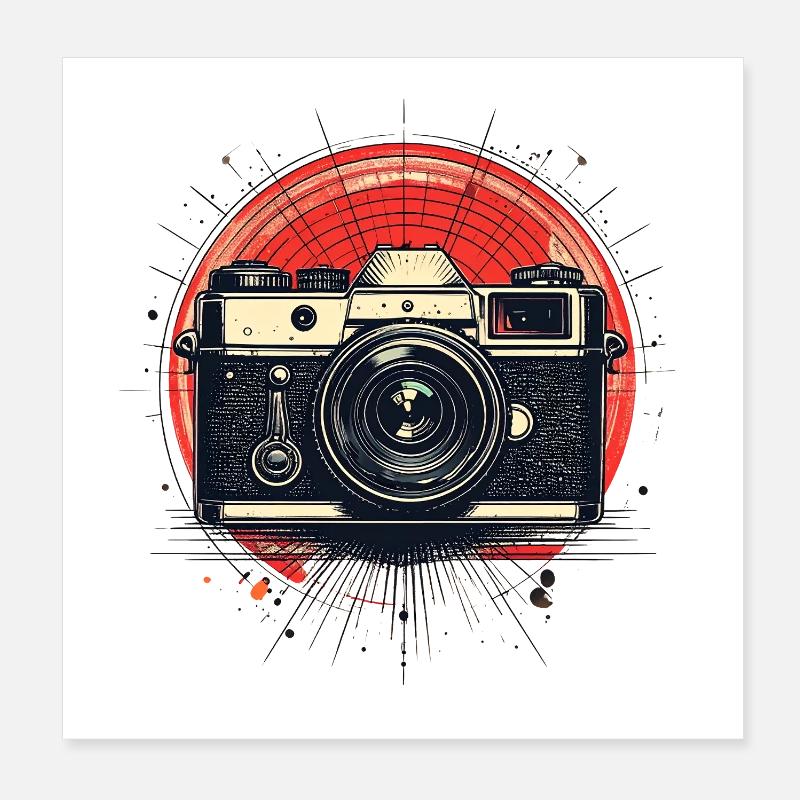 Vintage Kamera mit rotem Kreis Poster 20x20 cm