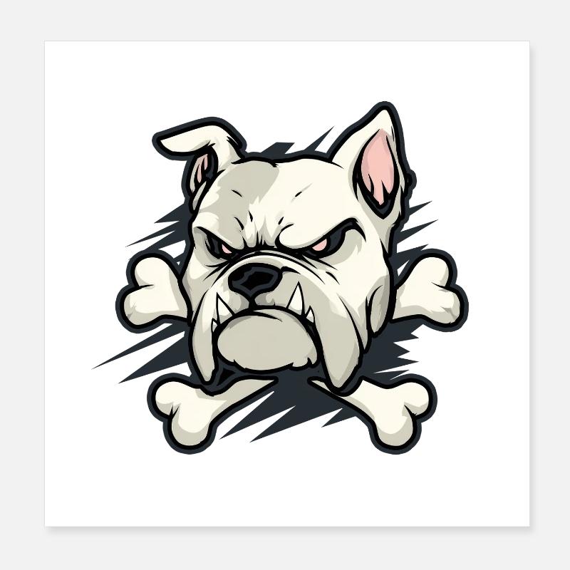 Angry Bulldog with Bone Poster 8" x 8" (20x20 cm)