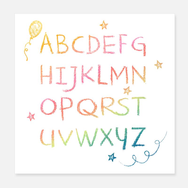 Regenbogen Kreide-Alphabet mit Sternchen Poster 20x20 cm