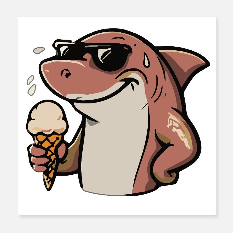 Requin à lunettes de soleil avec de la glace Poster 20 x 20 cm