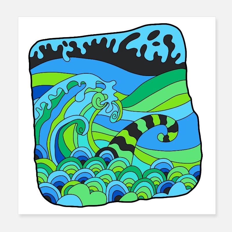 Green Deco Waves Poster 20x20 cm