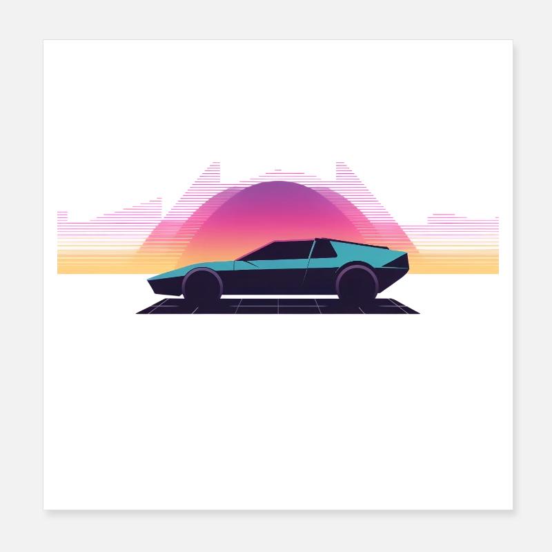 Synthwave Auto Outrun Grid Sunset 80s Poster 20 x 20 cm