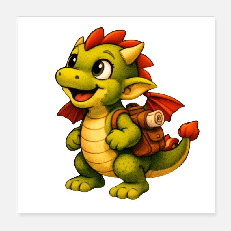 Kleiner Drachen mit Rucksack Poster 20x20 cm