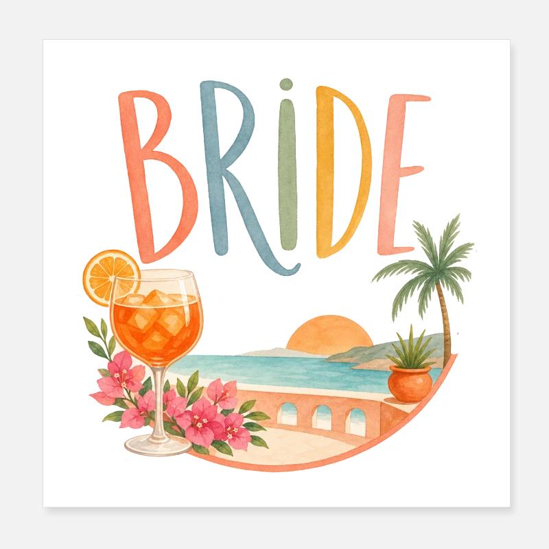 Team Bride! Palmen & Coctails Poster 20x20 cm