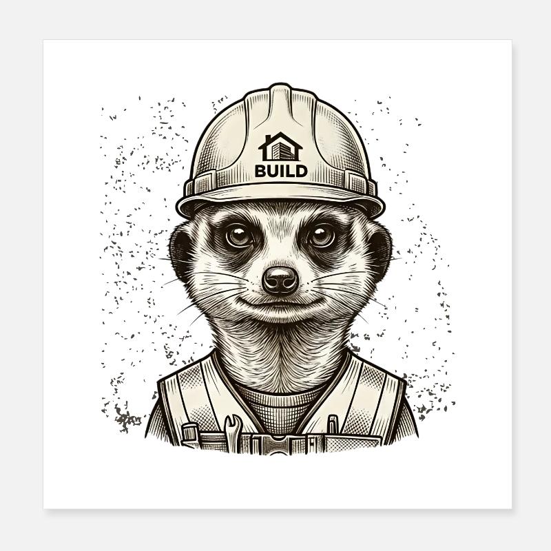 Cool Construction Worker Meerkat Vintage Style Poster 20x20 cm