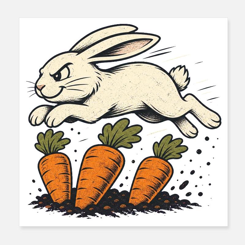 Springender Hase mit Karotten Poster 20x20 cm