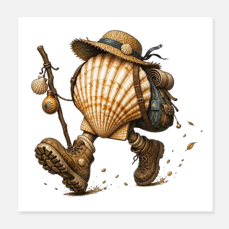 Scallop Pilgrim Camino de Santiago Poster 8" x 8" (20x20 cm)