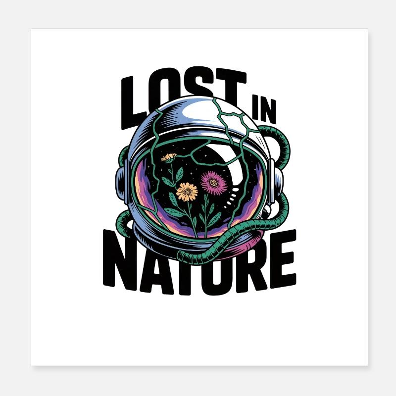 Fleurs du casque d’astronaute perdues dans l’espace naturel Poster 20 x 20 cm