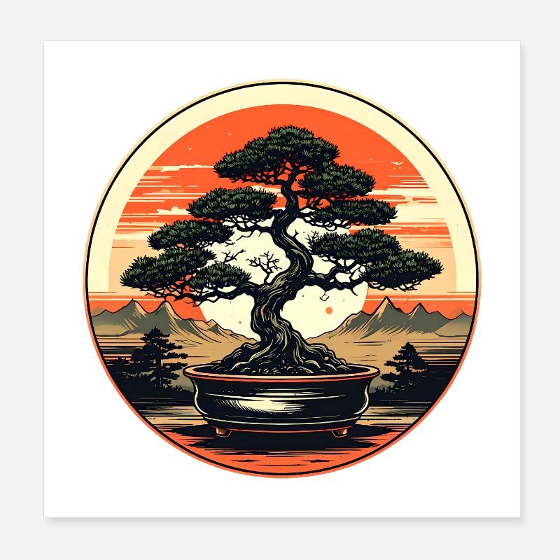 Bonsaï au coucher du soleil Poster 20 x 20 cm