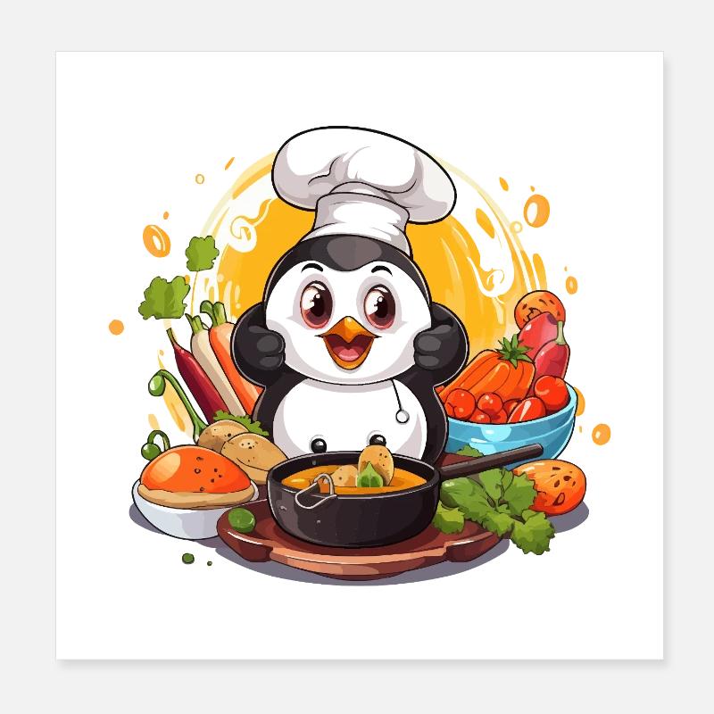 Kitchen Penguin Culinary Art Poster 8" x 8" (20x20 cm)