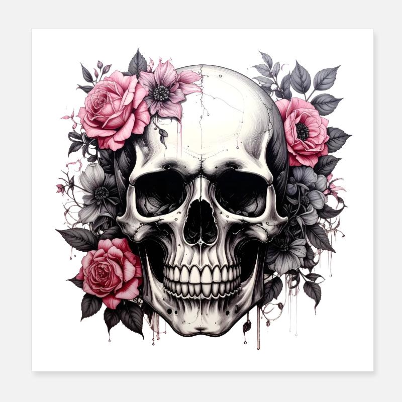 Totenkopf mit Blütenkrone Poster 20x20 cm