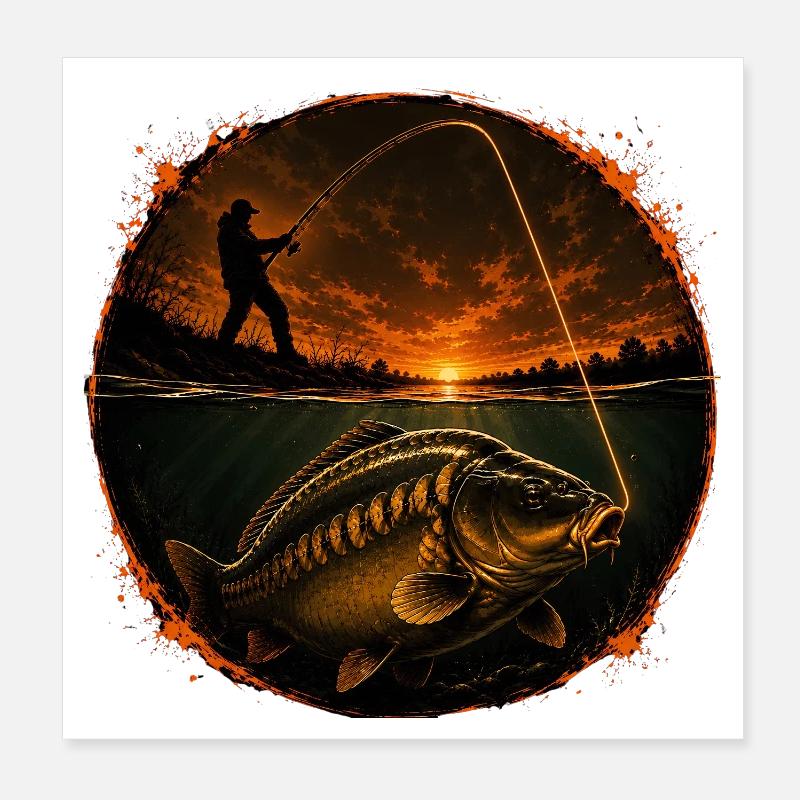 Surface Connection Carp Fishing Design Poster 8" x 8" (20x20 cm)