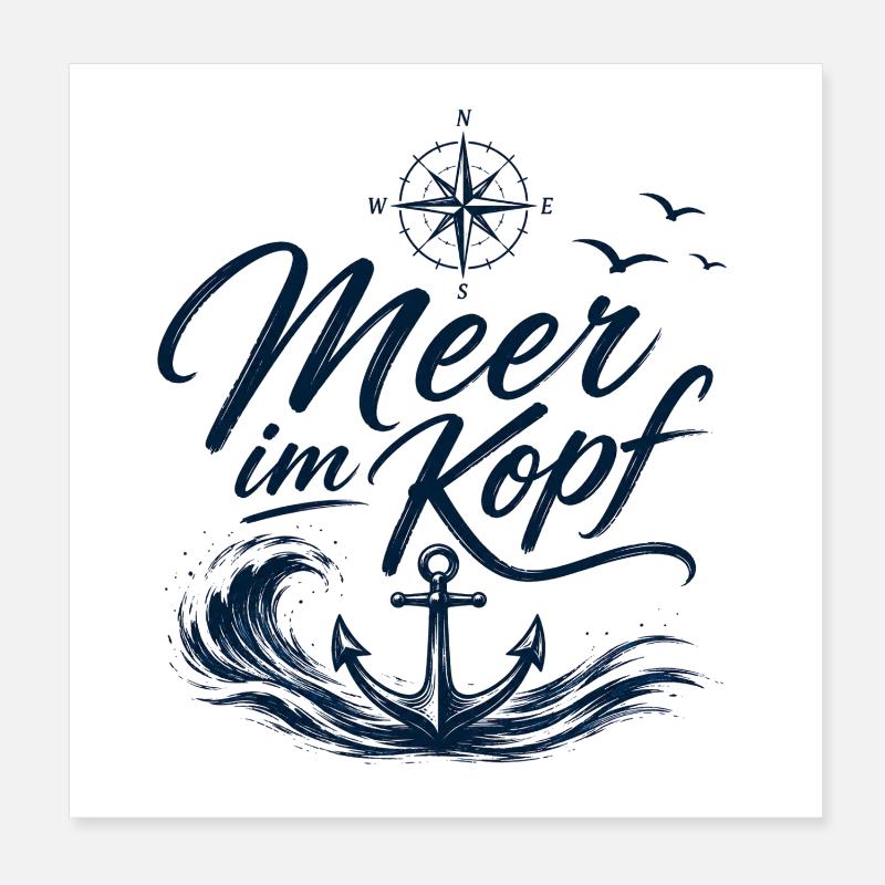 La mer dans la tête - Mode maritime avec ancre Poster 20 x 20 cm