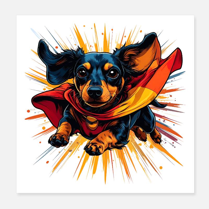Superhero Dachshund Cape Poster 8" x 8" (20x20 cm)