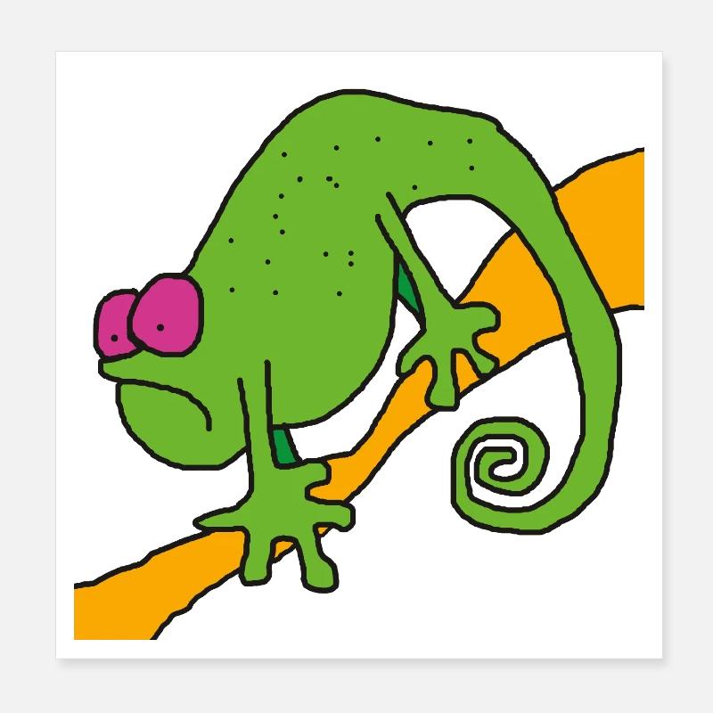 Chamaeleon am Ast – bunte Pop-Illustration Poster 20x20 cm