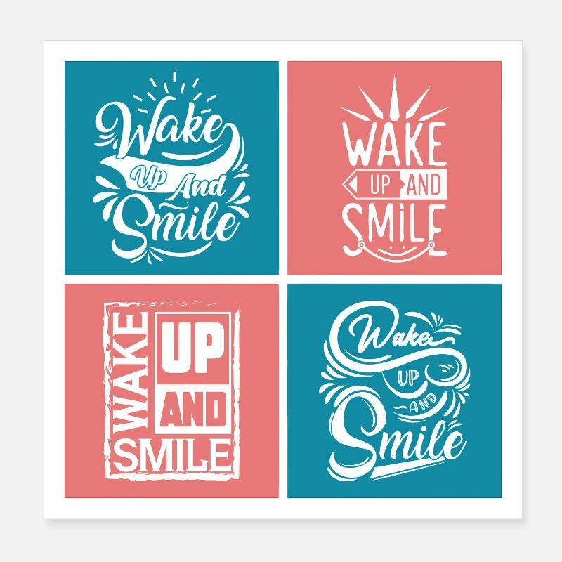 Typographie Wake Up And Smile Poster 20 x 20 cm