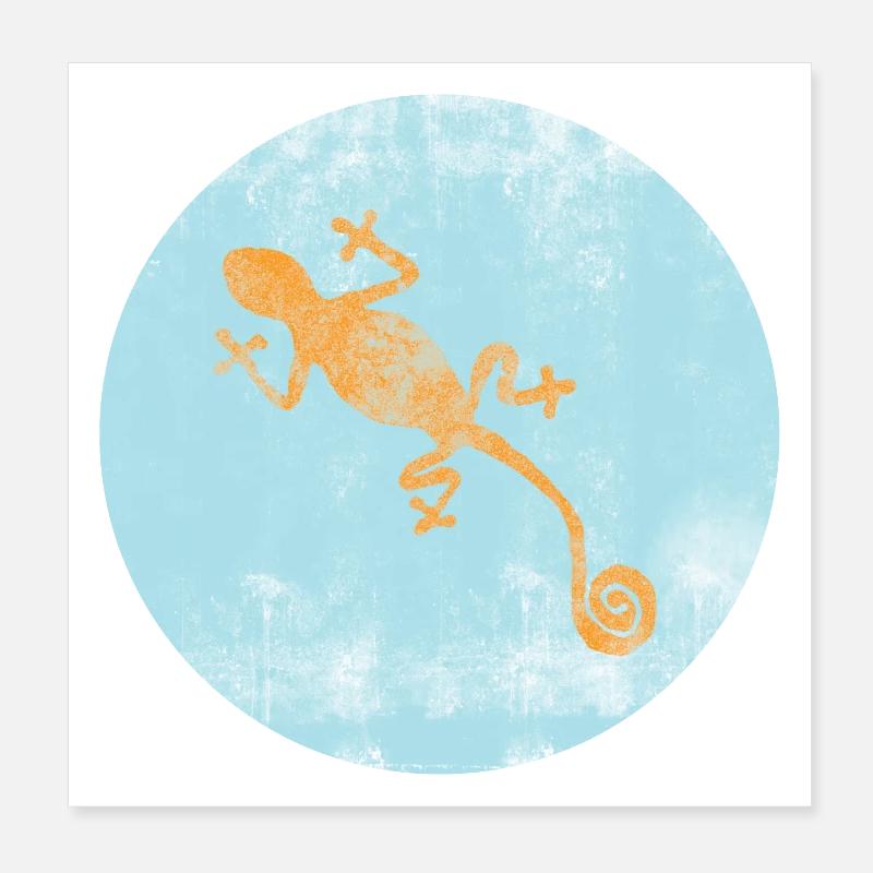 Gecko orange sur Blue Circle Poster 20 x 20 cm